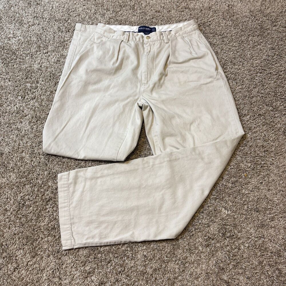 Polo Ralph Lauren Men's 32x32 Khaki Pleated Classic Golf Pants Tan Chino Relaxed